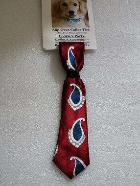 Hand Crafted Red and Blue Paisley Slip-Over Dog Tie